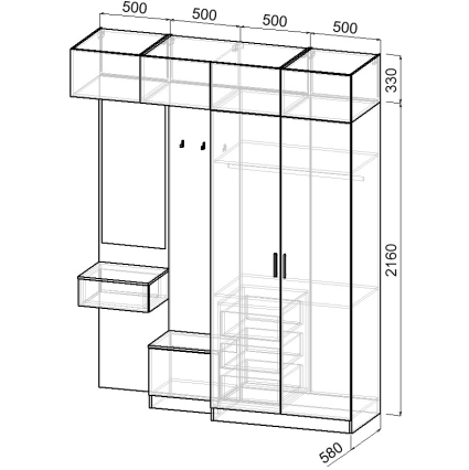 Набор мебели для прихожей "Марсель-262" МР 01-262 В2490 Ш2000 Г580 (ЛДСП Графит серый) Набор мебели для прихожей "Марсель-262" МР 01-262 В2490 Ш2000 Г580 (ЛДСП Графит серый)